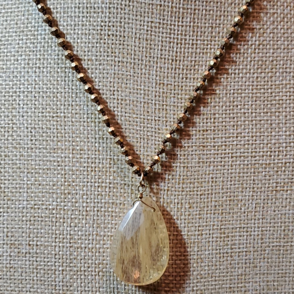 Aeo Amber Colored Tear Drop Crystal Necklace